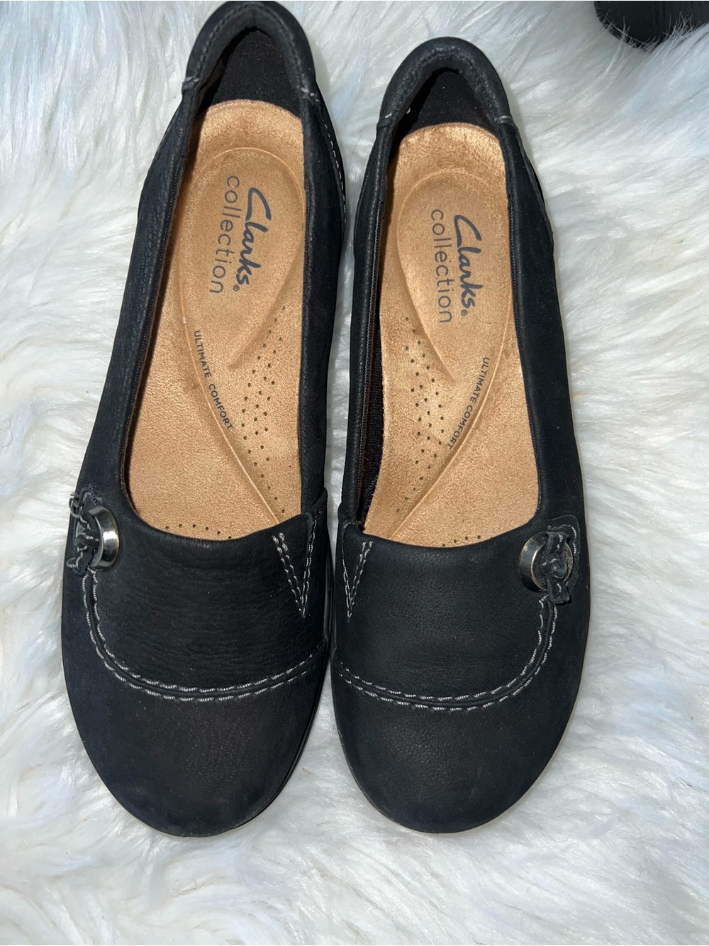 Clarks Black Women's Slip-On Loafers with Metal Accent